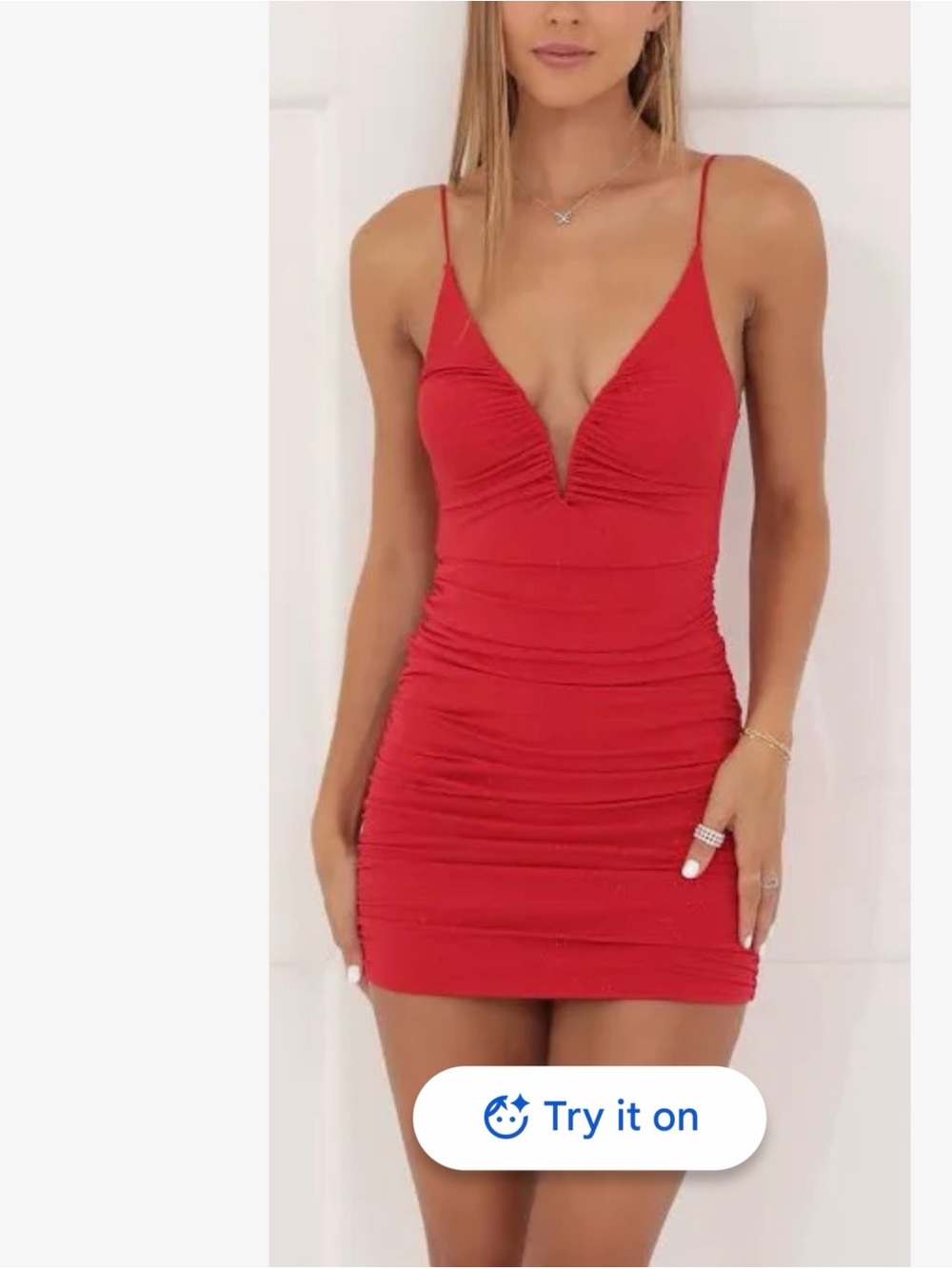 Lucy in the Sky Red Ruched Spaghetti-Strap Mini Dress